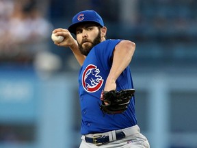 Jake Arrieta #49 of the Chicago Cubs the Los Angeles Dodgers at Dodger Stadium on August 30, 2015 in Los Angeles, California.   Stephen Dunn/Getty Images/AFP