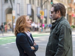 Gillian Anderson as Dana Scully and David Duchovny as Fox Mulder. The next mind-bending chapter of THE X-FILES debuts with a special two-night event beginning Sunday, Jan. 24. (Ed Araquel/FOX)