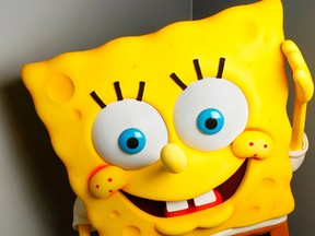 SpongeBob SquarePants poses for a portrait at the Gibson Guitar Lounge during the Sundance Film Festival in Park City, Utah. Nickelodeon said Monday, Aug. 31, 2015, it will produce the world premiere of “The SpongeBob Musical” in Chicago next summer. (AP Photo/Mark Mainz, File)
