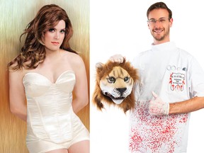 This undated product image released by Spirit Halloween shows a model wearing the Caitlyn Corset set and Caitlyn Wig, inspired by Caitlyn Jenner. The Halloween wars over pop culture costumes heated up early this time around. Petitions and social media outrage are flying over a blood-spattered dentist's smock paired with a Cecil-like lion head, along with a replica of Caitlyn Jenner's joyful lingerie outfit for her coming out on the cover of Vanity Fair. (Spirit Halloween via AP)