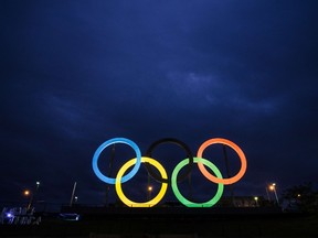 View of the Olympic rings at Madureira Park, the third largest park in Rio de Janeiro, Brazil. Rio will host the 2016 Summer Games.(AFP PHOTO)