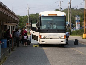 John Lappa/The Sudbury Star
A Greyhound bus makes a stop at the bus depot on Notre Dame Avenue on Monday.