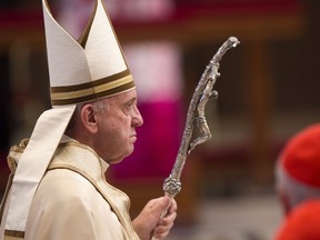 Pope Francis arrives to attend a prayer on the occasion of the World Day of the Creation's care in St. Peter's Basilica at the Vatican, Tuesday, Sept. 1, 2015. (AP Photo/Riccardo De Luca)