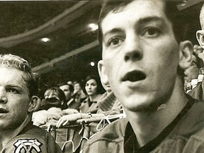 Belleville's Bobby Hull (left) and Chico Maki, shown in this photo from the mid-1960s at old Chicago Stadium, were linemates with the Blackhawks. Maki died last week. (Chicago Blackhawks archives)