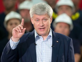 Conservative leader Stephen Harper speaks during a campaign stop at a steel manufacturer in Burlington, Ont., on Tuesday, September 1, 2015. THE CANADIAN PRESS/Adrian Wyld