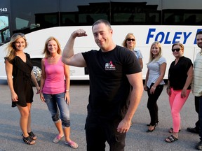 Think you and your team can pull this tour bus? Sign up for this year's Pull for Kids and take on Craig Barrett and his Belleville Fire Department team, the Pull for Kids reigning champions. 
Shown in back are Sally Fry of Benton Fry Ford, Doreen St. John of new team Quinte Rehab Rockettes, Lung Association special events coordinator Lola McMurter, and Jenna Dafoe, Dani Guppy and Devin Bellinger all of Quinte Broadcasting, on Tuesday September 1, 2015, in Belleville, Ont. 


Emily Mountney-Lessard/Belleville Intelligencer/Postmedia Network