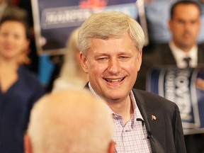 Conservative leader Stephen Harper visits Sault Ste. Marie to speak to supporters during the election campaign.