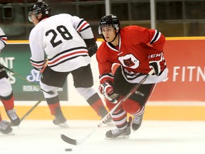 Ottawa 67's captain Travis Konecny skates across a foggy TD Place ice surface as training camp officially got underway Tuesday, Sept. 1, 2015. (Chris Hofley/Ottawa Sun)