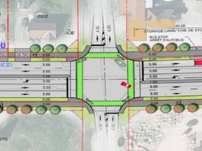 A conceptual drawing of the preferred proposal for Carp Rd. -- what's been chosen instead of a roundabout.