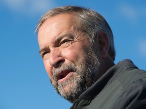 NDP Leader Tom Mulcair addresses the media at a morning announcement during a federal election campaign stop in Kamloops, B.C., on Wednesday, September 2, 2015. THE CANADIAN PRESS/Jonathan Hayward