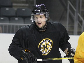 Gananoque’s Graeme Brown takes part in a scrimmage during the Kingston Frontenacs training camp at the Rogers K-Rock Centre on Wednesday. (Ian MacAlpine/The Whig-Standard)