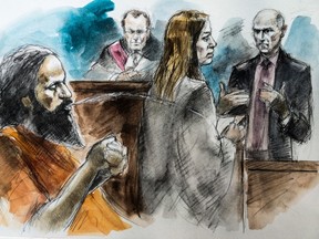 Via Rail terror plotter Chiheb Esseghaier spits during his sentencing hearing on Wednesday, Sept. 2, 2015. (PAM DAVIES/Special to the Toronto Sun)