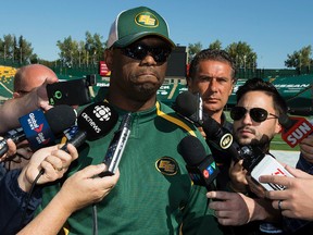 Ed Hervey speaks to a pack of reporters Wednesday at Commonwealth Stadium. (David Bloom, Edmonton Sun)