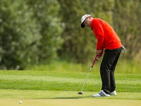 Mike Belbin, winner of the PGA of Alberta Tour Championship putts during the Players Tour play at RedTail Landing Golf Club in Nisku this past August. (Ian Kucerak, Edmonton Sun)