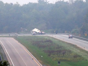 OPP at the scene of a fatal accident involving a transport driver just west of Sherwood Springs Road on Thursday, Sept. 3 west of Brockville. Darcy Cheek/Brockville Recorder and Times/Postmedia Network