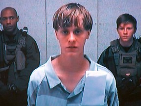 Dylann Roof appears by closed-circuit television at his bond hearing in Charleston, S.C. in this file photo taken from video June 19, 2015.  REUTERS/POOL/Files