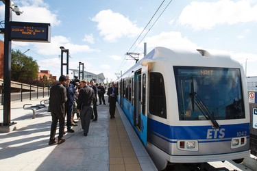An LRT train is seen at the NAIT station during a media tour of the new Metro LRT line in Edmonton, Alta., on Thursday September 3, 2015. The LRT extension will open on Sunday, Sept. 6 cost a total of $665 million to build and connects Churchill Station to NAIT. Ian Kucerak/Edmonton Sun/Postmedia Network