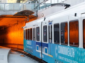 An LRT train leaves the MacEwan station heading towards Churchill Station during a media tour of the new Metro LRT line in Edmonton, Alta., on Thursday September 3, 2015. The LRT extension will open on Sunday, Sept. 6 cost a total of $665 million to build and connects Churchill Station to NAIT. Ian Kucerak/Edmonton Sun/Postmedia Network