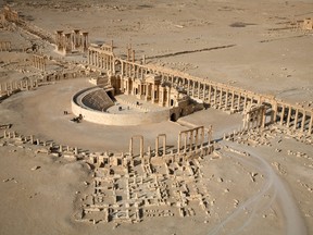 A picture taken on Jan. 13, 2009, shows an aerial view of a part of the world-renowned ancient city of Palmyra. Jihadists of the Islamic State group have blown up three of the famed tower tombs of Syria's ancient desert city of Palmyra, antiquities department chief Maamoun Abdelkarim told AFP on Sept. 4, 2015. (AFP PHOTO/CHRISTOPHE CHARON)