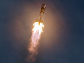 The Soyuz-FG rocket booster with Soyuz TMA-18M space ship carrying a new crew to the International Space Station, ISS, blasts off at the Russian leased Baikonur cosmodrome, Kazakhstan, Wednesday, Sept. 2, 2015. (AP Photo/Dmitry Lovetsky)