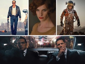 Clockwise from top: Johnny Depp in "Black Mass," Eddie Redmayne in "Danish Girl," Matt Damon in "Martian" and Tom Hardy in "Legend."