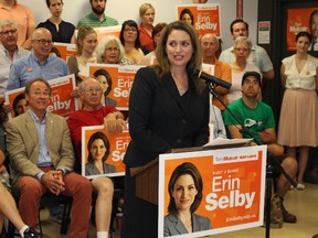 Erin Selby announced her bid to become the first NDP MP in the St. Boniface-St. Vital riding on Friday, Aug. 21, 2015. (JOYANNE PURSAGA/Winnipeg Sun)