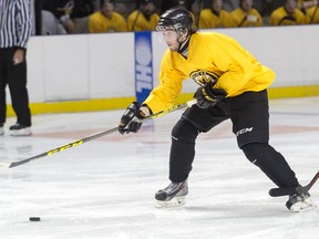 Ryan Cranford in action for Team Gold during a Kingston Frontenacs scrimmage at the K-Rock Centre this week. (Billy Kimmerly)