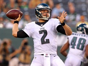 Philadelphia Eagles quarterback Matt Barkley drops back to pass against the New York Jets during a preseason game at MetLife Stadium. (Brad Penner/USA TODAY Sports)