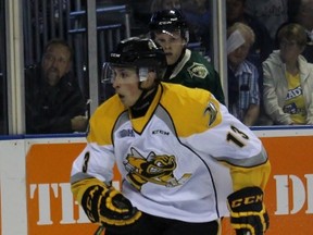 Sarnia Sting forward Sasha Chmelevski made his Ontario Hockey League preseason debut against the London Knights Friday night at Budweiser Gardens. Chmelevski was one of five Sting who appeared in an OHL exhibition game for the first time. Terry Bridge/Sarnia Observer/Postmedia Network
