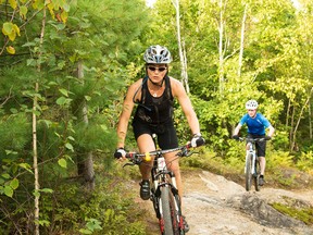 Mary Katherine Keown/The Sudbury Star
Two riders make their way up a rock outcropping along the trail at the Laurentian conservation area.