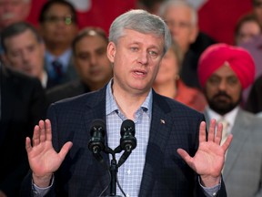 Conservative Leader Stephen Harper speaks  about the Syrian refugee crisis during a campaign event in Surrey, B.C.,  Thursday September 3, 2015. THE CANADIAN PRESS/Adrian Wyld