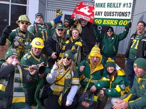 Eskimos fans from the Section O fan club pose for a photo outside of McMahon Stadium in Calgary for the CFL West final on November 23, 2014. PHOTO SUPPLIED