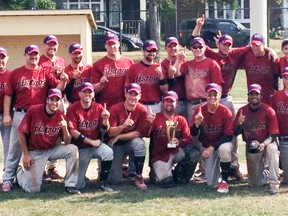 Members of the Mitchell Astros senior men's baseball team won the 2015 OBA 'C' championship in Thorold Sunday, Sept. 6. The team defeated 11 others in the three-day tournament. SUBMITTED