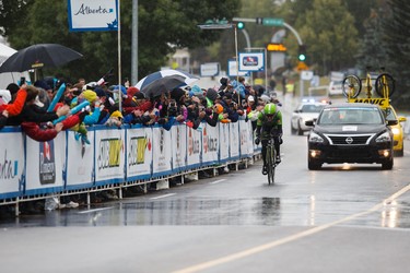 Stage winner Lasse Norman Hansen with Cannondale-Garmin completes a final lap at the end of Stage 5 of the Tour of Alberta, which ran from Edson to Spruce Grove, in Spruce Grove, Alta., on Sunday September 6, 2015. The race finishes in Edmonton on Sept. 7. Ian Kucerak/Edmonton Sun/Postmedia Network
