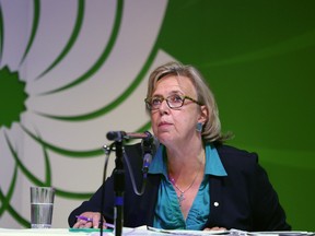 Green Party leader Elizabeth May, discusses the current state and future of the health care system in Canada during a town hall meeting at the Oak Bay United Church in Victoria, B.C., on Thursday, August 27, 2015. THE CANADIAN PRESS/Chad Hipolito