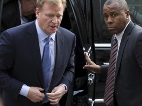 NFL Commissioner Roger Goodell (L) arrives at the Manhattan Federal Courthouse in New York August 31, 2015. New England Patriots' quarterback Tom Brady and Goodell are due in a Manhattan federal court to discuss litigation over Brady's four-game suspension. REUTERS/Brendan McDermid