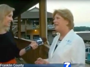 This TV video frame grab courtesy of WDBJ7-TV in Roanoke, Va., shows  Vicki Gardner (right) being interviewed by Alison Parker at a water park before they were both shot live on air. Parker died at the scene. (AFP PHOTO/WDBJ7/HANDOUT)