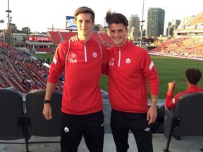 Josh Doughty (left) is seen here after a recent training session with the Canadian under-20 team in Toronto. (Twitter/Josh Doughty)