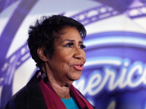 In a March 4, 2015, file photo, singer Aretha Franklin is interviewed after a taping for American Idol XIV at The Fillmore Detroit. A federal judge in Denver on Friday, Sept. 4, 2015, blocked the scheduled screening at the Telluride Film Festival of the film “Amazing Grace,” which features footage from 1972 of a Franklin concert, after the singer objected to its release. (AP Photo/Carlos Osorio, File)