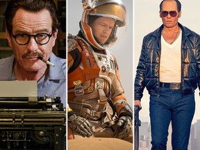 From left: Bryan Cranston in Trumbo; Matt Damon in The Martian; Johnny Depp in Black Mass. (Handouts)
