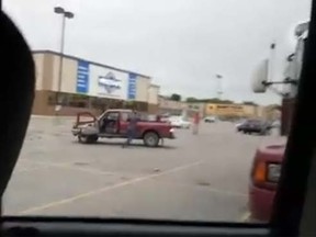 Brian George is being hailed for risking a possible injury in order to stop a runaway truck in a Winnipeg shopping centre parking lot. (Dale Longclaws/Facebook)
