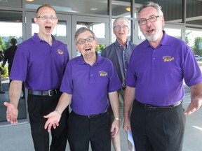 Paul Yantha, left, Frank Pinch, Ken Hancock and, at rear, Dave Fewtrell, in Kingston, Ont. on Friday, Sept. 4, 2015, are members of the Kingston Townsmen, the city's barbershop chorus. (Michael Lea/The Whig-Standard)
