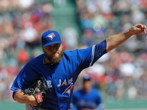 Mark Buehrle of the Toronto Blue Jays pitches during the first inning against the Boston Red Sox at Fenway Park on Sept. 7, 2015. (BOB DeCHIARA/USA TODAY Sports)