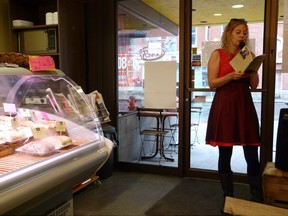 Come for the croissants, stay for the poetry. Quebecoise poet Veronique Cyr reads from one of her books during Trois-Rivieres' annual Festival International de la Poésie. JOHN MASTERS/MERIDIAN WRITERS' GROUP