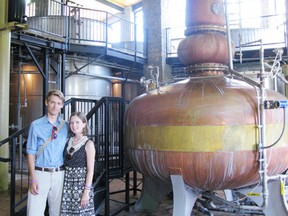 Riaz and I stand beside the copper pot still at Willett Distillery in Bardstown, KY.  (Steph Smith/Goderich Signal Star)