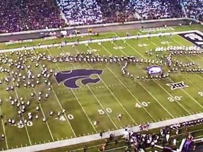 The Kansas State University band performs at halftime.