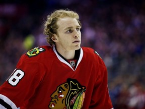 Patrick Kane #88 of the Chicago Blackhawks and Team Foligno skates during the Gatorade NHL Skills Challenge Relay event of the 2015 Honda NHL All-Star Skills Competition at Nationwide Arena on January 24, 2015 in Columbus, Ohio.  (Gregory Shamus/Getty Images/AFP)