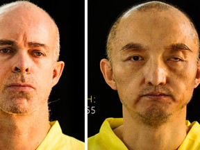 This combination of undated photos taken from the Islamic State group's online magazine Dabiq purports to show Ole Johan Grimsgaard-Ofstad, 48, from Oslo, Norway, left, and Fan Jinghui, 50, from Beijing, China. The extremist group claimed on Wednesday, Sept. 9, 2015, to be holding the men hostage and demanded ransom for their release. (Dabiq via AP)