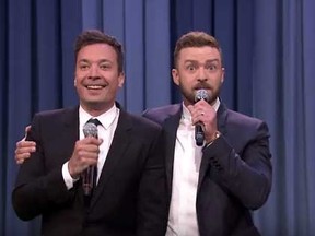 Jimmy Fallon  and Justin Timberlake freestyle through "History of Rap 6" on the "Tonight Show" last night.