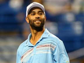 James Blake looks on during his match against Andy Roddick as part of the Men's Legends presented by PowerShares Series on Day 4 of the Connecticut Open at Connecticut Tennis Center at Yale on August 27, 2015 in New Haven, Connecticut. Maddie Meyer/Getty Images/AFP